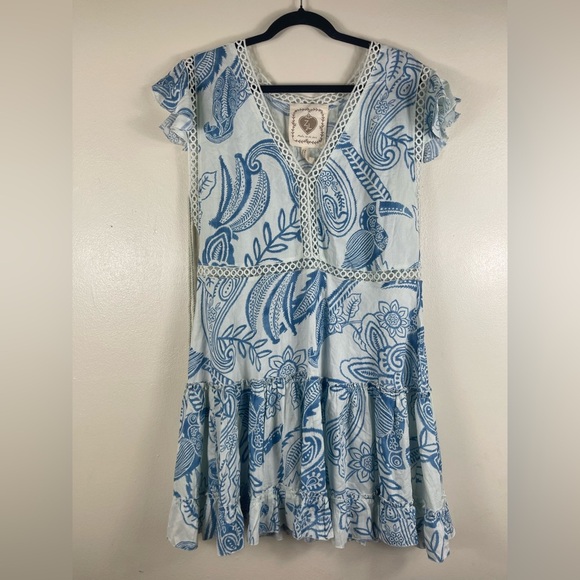 Z&L EUROPE Tassel Tie Armhole Lace Trimmed Tiered Mini Dress Tucan Print XL blue - Picture 2 of 8